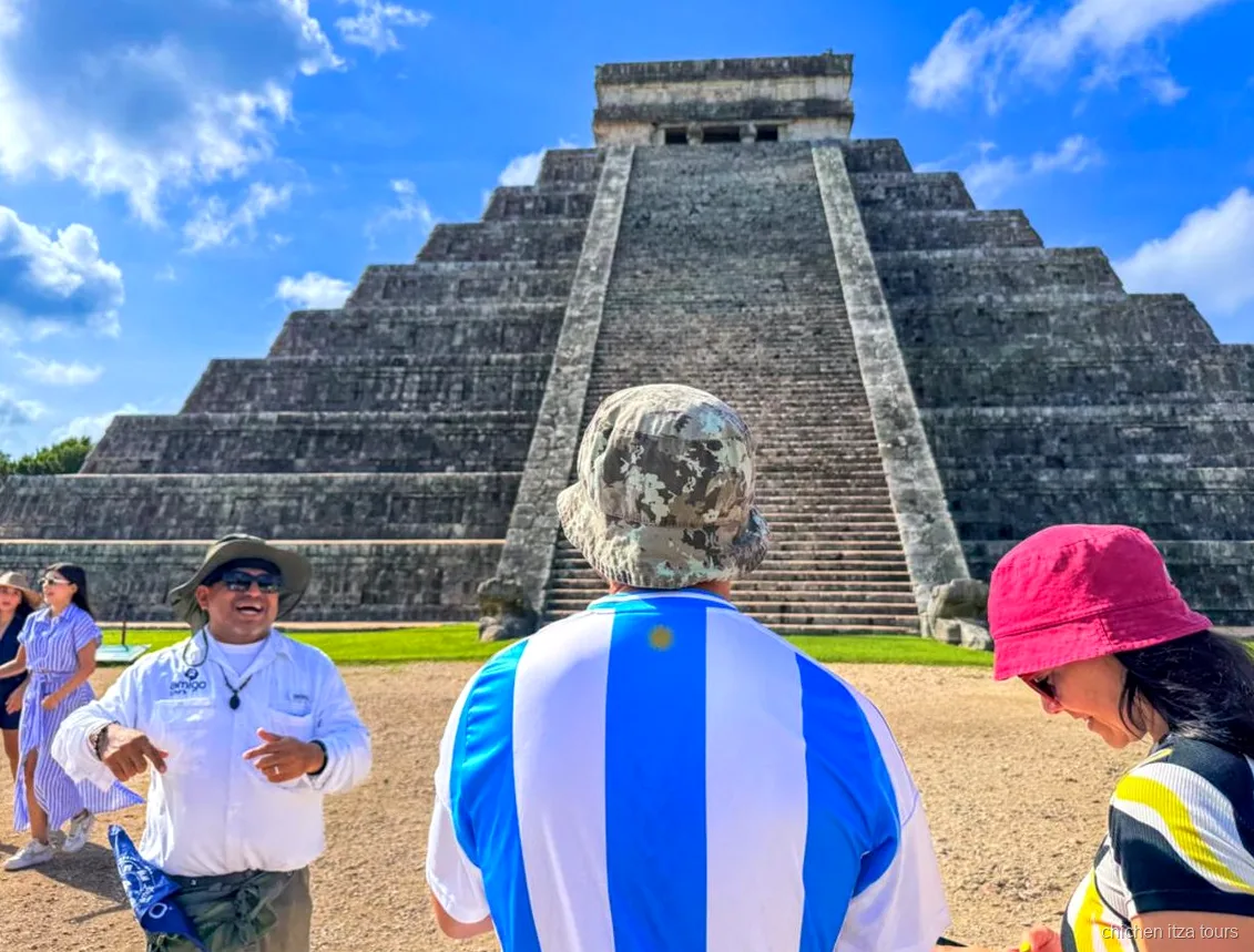 El Castillo pyramid at Chichen Itza seen on the on-site guided walking tour